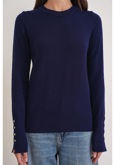 6736 Kadın Bisiklet Yaka Kolu Droplu Triko Kazak Lacivert Lacivert