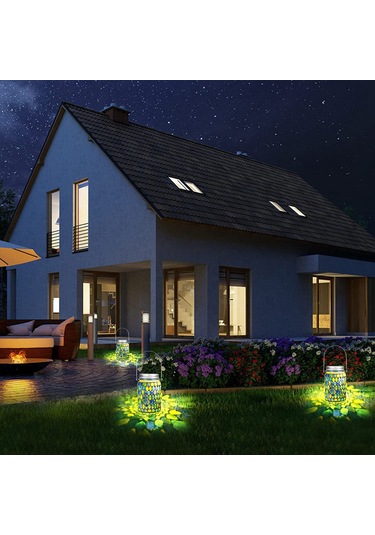 Dianziye Güneş Enerjili Mavı Mozaik Feneri - Dış Mekan İçin Su Geçirmez Asağıllı Peyzaj Işığı, Otomatik Açık-kapalı Bahçe Bahçe Stüdyosu Işıldacı Mavi