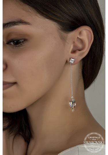 Union Swarovski Crystal Kadın Parlak Özel Kesim Zirconia Kadın Gümüş Küpe