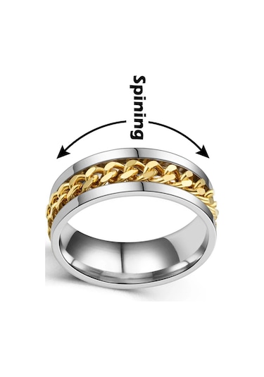 Ortası Dönebilen Zincirli Erkek Kadın Anti-stres Çelik Alyans Yüzük Cl43 Gold - Gümüş