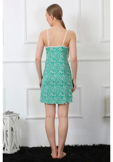 Moda Çizgi Kadın İp Askılı Penye Gecelik 406 Turkuaz