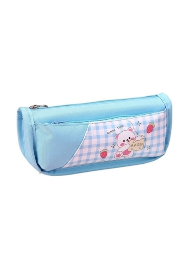 Yeni Yüksek Görünümlü Kalem Çantası, Basit Karikatür Büyük Kapasiteli Çift Katmanlı Kalem Çantası, Ilkokul Ve Ortaokul Öğrencileri Için Sevimli Kırtasiye Çantası Zsutuo Bej - Açık Mavi