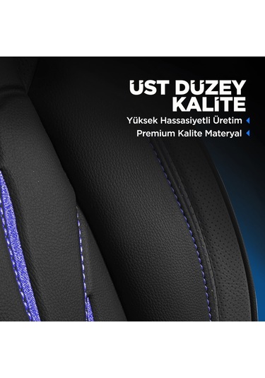 Panda Pars Serisi Deri Oto Koltuk Kılıfı - Siyah - Mavi