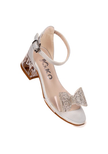 Kiko Kids Tire Vakko Kız Çocuk 4 Cm Şeffaf Topuklu Sandalet Abiye Ayakkabı Sedef Sedef