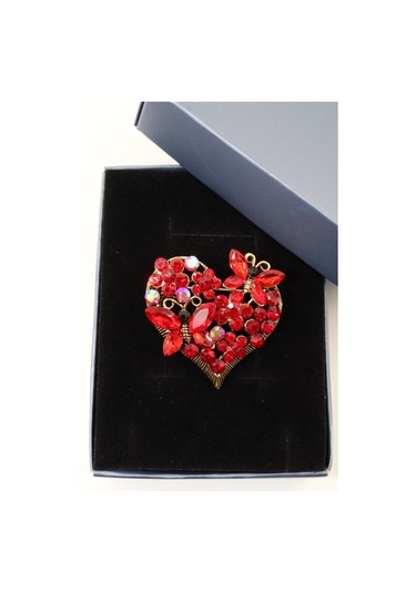 Kelebekli Kalp Broş. Kırmızı Yakut Taşlı Kelebekli Kalp Yaka İğnesi Broş. Kadın Kalpli Kelebek Broş Çok Renkli