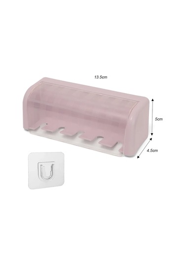 Banyo Duvara Monte Diş Fırçası Tutucu Kapaklı 5 Yuvaları Sondaj Olmadan Ev Pembe 13.5x5x4.5cm Pembe