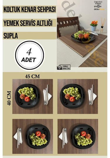 Ceviz 4 Adet Çok Amaçlı Koltuk Kenar Sehpası, Supla, Yemek Servis Altlığı Ceviz