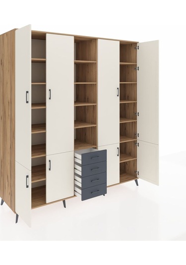 Kronos Dolap 17 Raflı 4 Çekmeceli 8 Kapaklı 220x59x243 Çam-aytaşı/antrasit Aytası/antrasıt