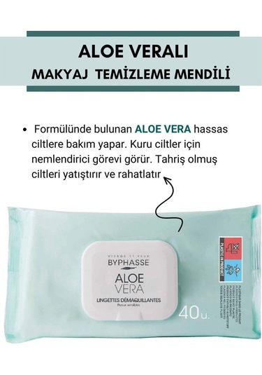 Byphasse Aloe Veralı Makyaj Temizleme Mendili Hassas Ciltler 40'lı