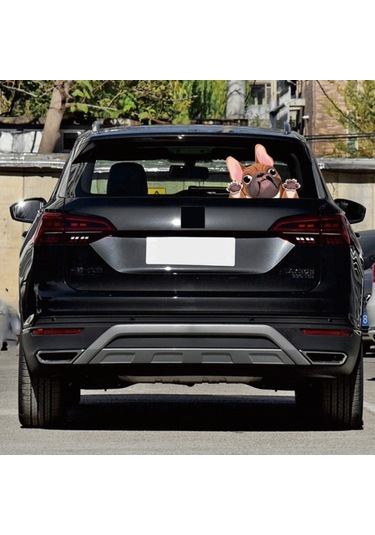 1 Adet Köpek Araba Sticker Komik Yüz Büyük Kulaklar Ve Gözler Pug Köpek Sticker Araba Arka Pencere Duvar Kapı Dizüstü Bilgisayar 8.7 6.3in Sarı