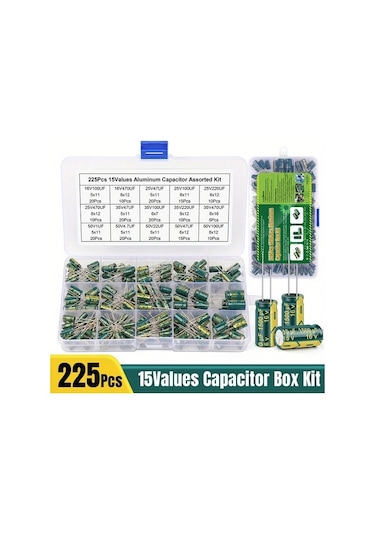Chuangyinshop 225 Parça Yüksek Frekans Alüminyum Elektrolitik Kondansatör Seti 15 Değer 01uf 630uf Dıy