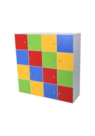 16 Kapaklı Öğrenci Dolabı (120X120X35 Cm) Çok Renkli