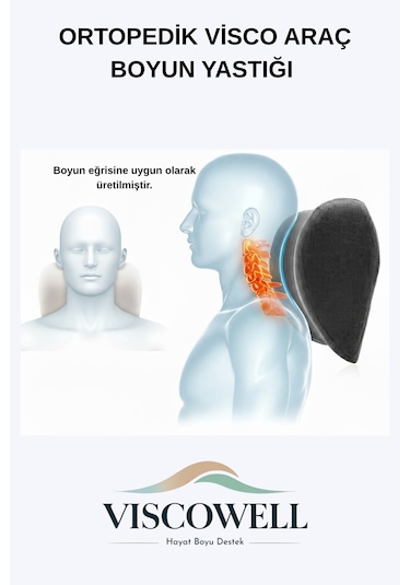 Visco Ortopedik Boyun Yastığı Oto Boyun Destek Yastığı 2 Adet Siyah