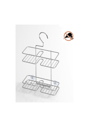 Tekno Tel Bk-067 Krom Asmalı 2 Katlı Düz Duş Rafı Metal Şampuanlık Duş Borusu Organizeri Krom