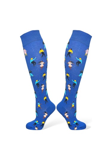 4'lü Unısex Müzik Notası, Dans, Pembe Ve Mavi Tasarımlı Esnek Nem Alabilen Pamuklu Diz Üstü Çoraplar Çok Renkli