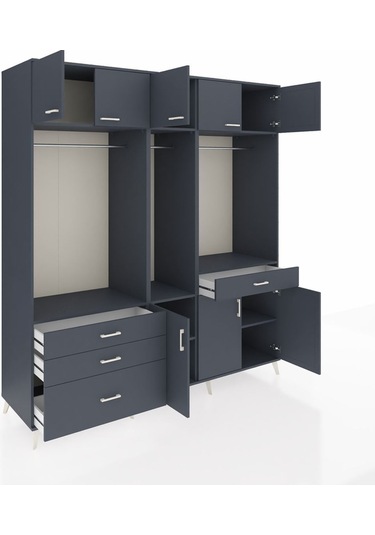 Kronos Dolap 8 Raflı 4 Çekmeceli 3 Askılı 220x59x243 Antrasit-antrasit/antrasit Antrasıt/antrasıt