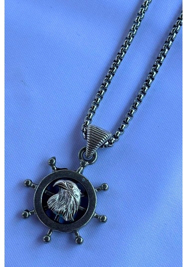 Kartal Dümen El İşçiliği Paslanmaz Çelik Zincir Erkek Kolye Gümüş