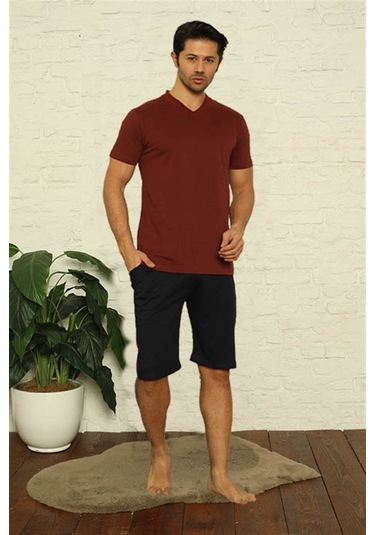 Akbeniz Erkek Bordo V Yaka 3'Lü Pijama Takım 6822-Bordo
