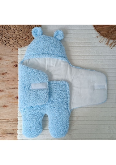 Bebek Dış Kundak Battaniyesi Pelüş Ayaklı Welsoft Uyku Tulumu Kışlık Mont Yenidoğan 0-12 Ay Mavi