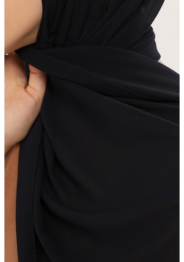 Hazır Pratik Lüks Geçmeli Lastikli Boneli Şifon Şal Lacivert