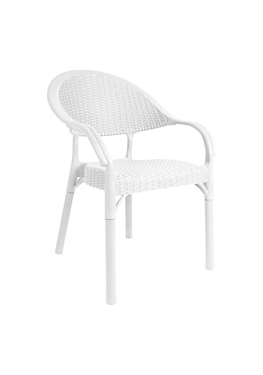 Bambu Beyaz 90x150 Cm Camlı Rattan Bahçe Balkon Masa Takımı Beyaz