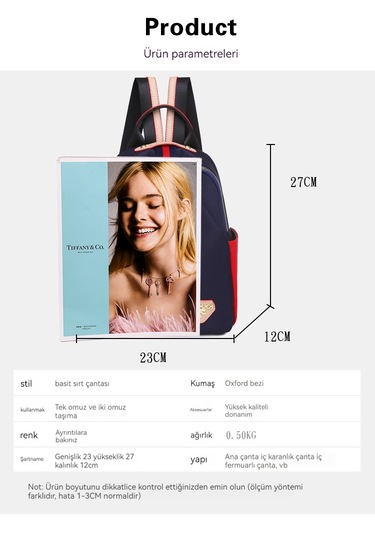 Kontrast Renkli Gündelik Kadın Sırt Çantası-koyu Mavi Koyu Mavi