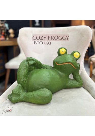 Şaşkın Yeşil Kurbağa Figürü Rahat Poz Bahçe Dekoru Dış Mekan