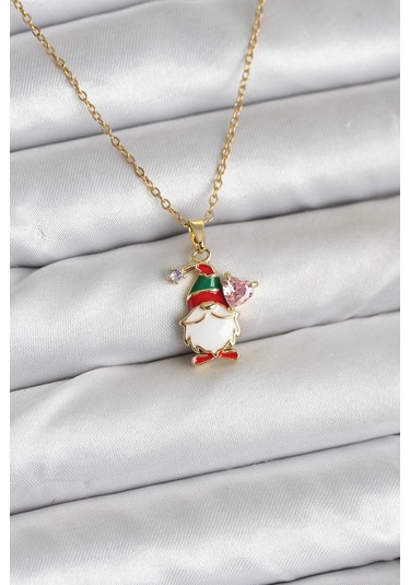 316l Çelik Zincir Gold Renk Yılbaşı Teması Kadın Kolye - Tj-bko10708 Gümüş