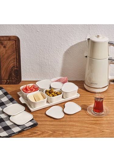 Aryıldız 15 Parça Tepsili Oval Porselen Kahvaltılık Ar249345 Beyaz