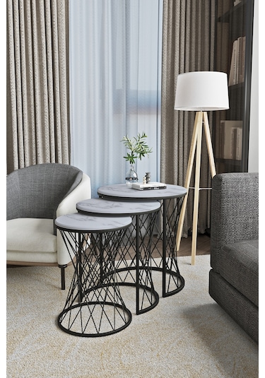 Emga Home Zenith Zigon Sehpa - Beyaz Mermer Beyaz Mermer