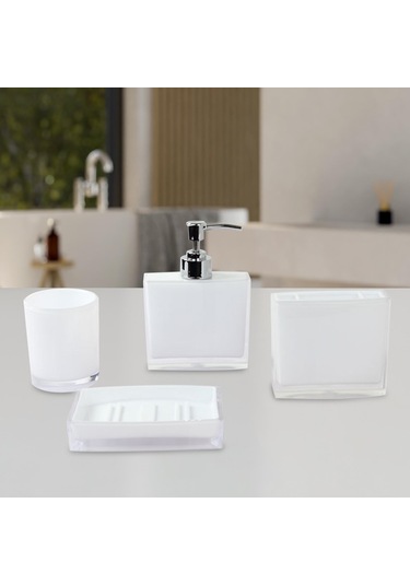 Suntek 4x Losyon Dispenser Bardak Diş Fırçası Tutucu Seti Beyaz