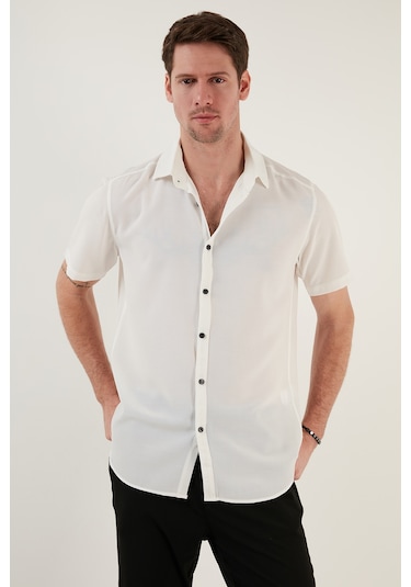 Buratti Pamuk Karışımlı Kısa Kollu Regular Fit Erkek Gömlek Cf23S113139 Beyaz