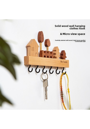 Fosenze Ahşap Anahtar Tutucu Duvar Tipi Gömme Olmayan Kuzey Avrupa Stili 6 Kanca Giriş Kapısı Organizer Siyah