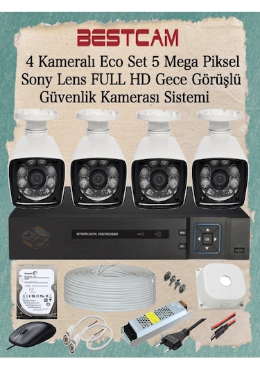 4 Kameralı Eco Set 5 Mp Sony Lensli Full Hd Gece Görüşlü Set