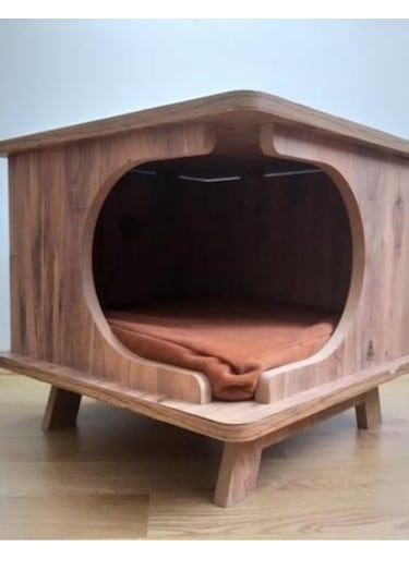 Dekoratif Ahşap Kedi Evi Ve Yan Sehpa