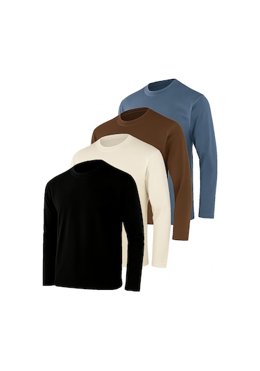 Rich Erkek İndigo-ekru-kahverengi-siyah 4'lü Paket Basic Uzun Kollu Body İndigo-ekru-kahverengi-siyah