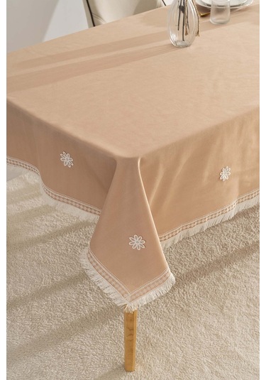 Silvio Somon Güpür Çiçekli Masa Örtüsü 160x220 Cm Somon