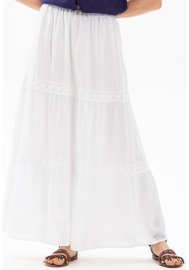 Uzun Şile Bezi Dantelli Etek Beyaz Byz