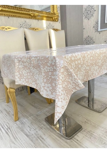 Rona Home Pvc Kaymaz Elyaf Tabanlı Silinebilir Masa Örtüsü Su Geçirmez Muşamba Sofra Bezi Tüm Çeşitler Kahve Beyaz