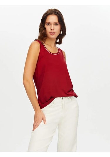 Faik Sönmez Yakası Şeritli Kadın Askılı Bluz W26atl002 Bordo