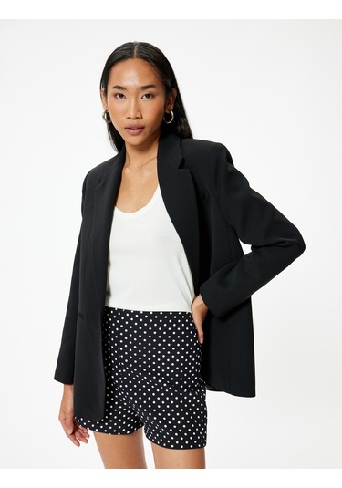 Koton Puantiyeli Mini Şort Yüksek Bel Slim Fit Siyah Desenli 4sak40313uw Siyah