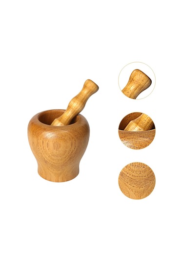 Homyl Ahşap Harç Ve Havaneli Set Manuel Sarımsak Minici Sos Açık Kahverengi