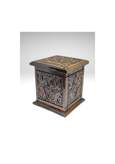 Maraş Oyma Ahşap Kumbara Sandık Tip Box Kutusu Büyük Boy Ceviz Ahşap Dikey Kumbara