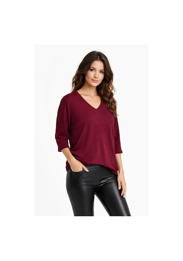 Kadın Triko Kısa Kol Bluz 12945 Bgl-st05312 Bordo