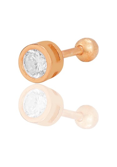 Gümüş Rose Zirkon Tek Taş 5 Mm Tragus Helix Piercing Küpe Barcode Gümüş - Çok Renkli