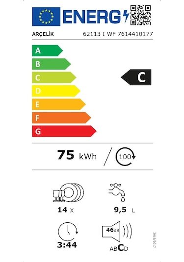 Arçelik 62113 I WF 11 Programlı 14 Kişilik Bulaşık Makinesi
