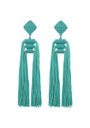 Yeşil+sarı Kadınlar İçin Püsküllü Sarkan Küpeler Yeşil