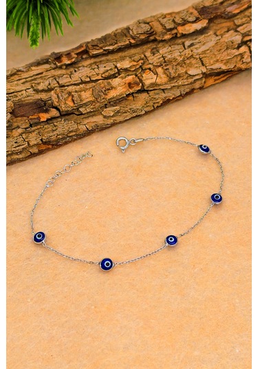 Silvera Telkari Kadın Nazar Boncuklu Gümüş Bileklik Tek Zincirli Gümüş Bileklik 925 Ayar St377 Gümüş