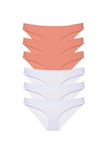 Biçomi 6 Adet Eko Set Likralı Kadın Slip Külot Pudra Beyaz Çok Renkli