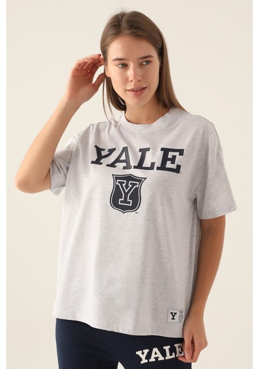 Yale Emblem Kar Melanj Kadın T-shirt 5274-42818 Kar Melanj